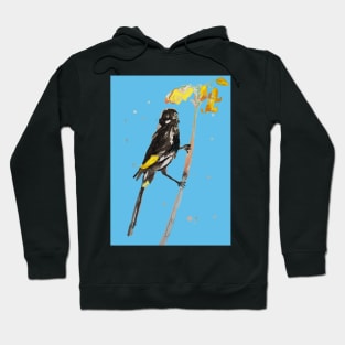 Australian Honeyeater Bird Painting - New Holland on Pale Blue Hoodie